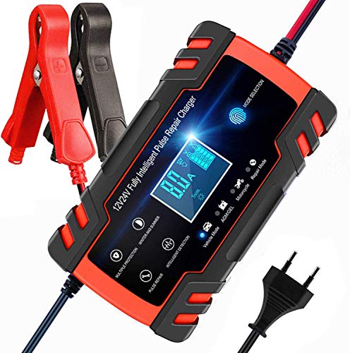 BUDDYGO Cargador de Batería, Cargador de Bateria Coche Moto 12V/24V Full Automático Inteligente Mantenimiento de Batería con Pantalla LCD y Múltiples Protecciones para Automóviles, Motos BUDDYGO Cargador de Batería, Cargador de Bateria Coche Moto 12V/24V Full Automático Inteligente Mantenimiento de Batería con Pantalla LCD y Múltiples Protecciones para Automóviles, Motos