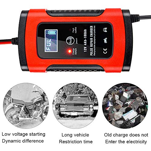 BUDDYGO Cargador de Batería Coche Moto, 5A 12V Full Automático Inteligente Mantenimiento de batería con Múltiples Protecciones para Automóviles, Motocicletas, ATVs, RVs, Barco