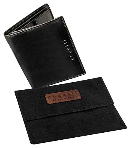 Bugatti Romano Cartera Hombre Piel con Seguridad RFID y Monedero, Vertical - Negro