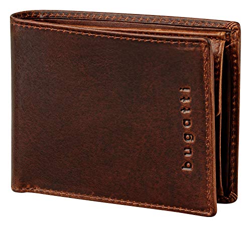 Bugatti Romano Cartera Hombre Piel Pequeña con Seguridad RFID y Monedero - Marrón Bugatti Romano Cartera Hombre Piel Pequeña con Seguridad RFID y Monedero - Marrón