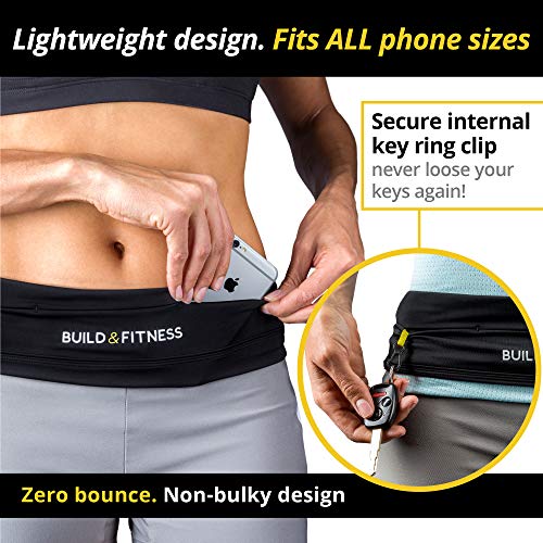 Build & Fitness Cinturón Hombre/Mujer para Correr, Riñonera Running Reversible, Clip Llavero, Riñonera Deportiva Apta para iPhone, Samsung