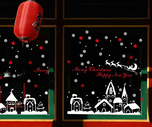 Bukely Pegatinas de Navidad, Navidad Decoracion Navidad Copo de Nieve, Pegatinas de Pared calcomanías de Ventanas Escaparate, Tienda, Oficina (2 Hojas X 30 * 90cm) (B)