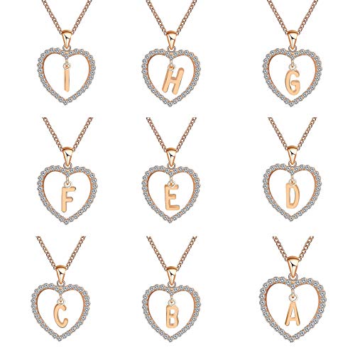 BULABULA Minimalist Rhinestone Heart Shape Letter Love Necklace for Women Girlfriend Mother