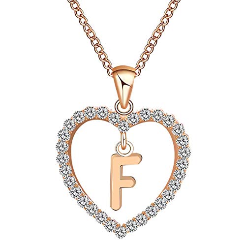 BULABULA Minimalist Rhinestone Heart Shape Letter Love Necklace for Women Girlfriend Mother