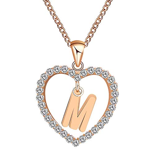 BULABULA Minimalist Rhinestone Heart Shape Letter Love Necklace for Women Girlfriend Mother