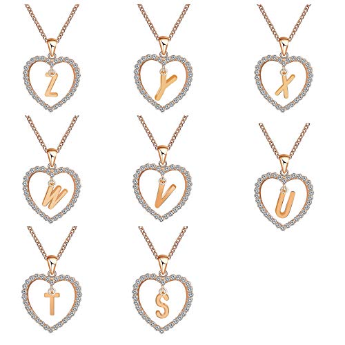 BULABULA Minimalist Rhinestone Heart Shape Letter Love Necklace for Women Girlfriend Mother