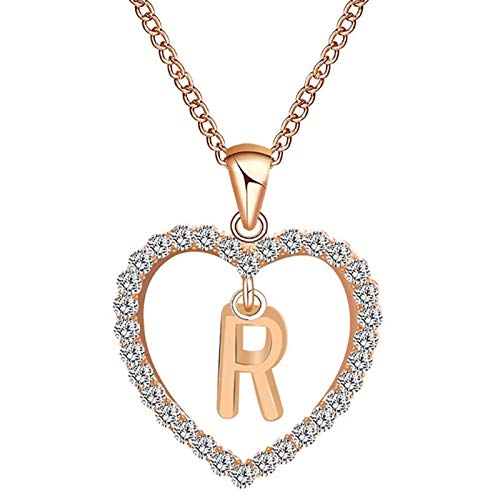 BULABULA Minimalist Rhinestone Heart Shape Letter Love Necklace for Women Girlfriend Mother
