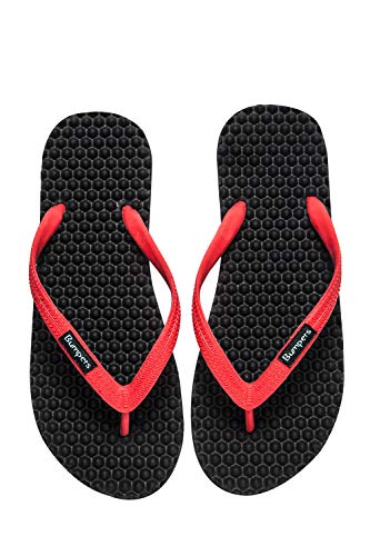 BUMPERS Sandalias de Masaje de acupresión para Hombre - Chanclas de reflexología con un cómodo diseño de Plantilla y Suela con Agarre Firme (Talla 43-44, Negro y Rojo)