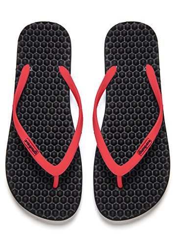 BUMPERS Sandalias de Masaje de acupresión para Mujer - Chanclas de reflexología con un cómodo diseño de Plantilla y Suela con Agarre Firme (41-42, Negro y Rojo)