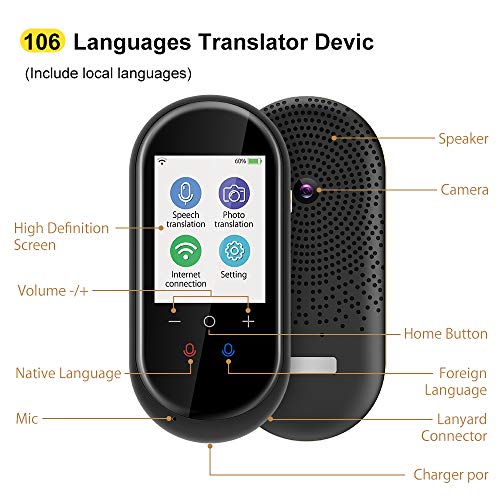 Buoth Traductor de voz con salida de voz, pantalla táctil de alta definición de 2,4 pulgadas, 106 idiomas, función precisa en tiempo real para chat de negocios al extranjero.