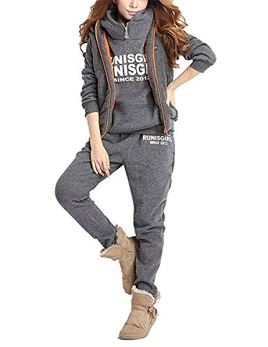 BUOYDM 3piezas Chándales para Mujer Conjuntos Deportivos Hoodie Sweatshirt con Capucha + Chaleco Chaqueta + Pantalones para Otoño e Invierno, Gris M BUOYDM 3piezas Chándales para Mujer Conjuntos Deportivos Hoodie Sweatshirt con Capucha + Chaleco Chaqueta + Pantalones para Otoño e Invierno, Gris M
