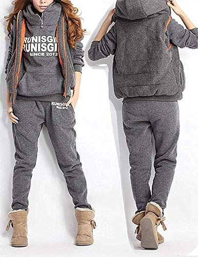BUOYDM 3piezas Chándales para Mujer Conjuntos Deportivos Hoodie Sweatshirt con Capucha + Chaleco Chaqueta + Pantalones para Otoño e Invierno, Gris M BUOYDM 3piezas Chándales para Mujer Conjuntos Deportivos Hoodie Sweatshirt con Capucha + Chaleco Chaqueta + Pantalones para Otoño e Invierno, Gris M