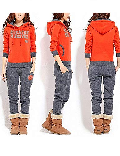 BUOYDM 3piezas Chándales para Mujer Conjuntos Deportivos Hoodie Sweatshirt con Capucha + Chaleco Chaqueta + Pantalones para Otoño e Invierno, Naranja M