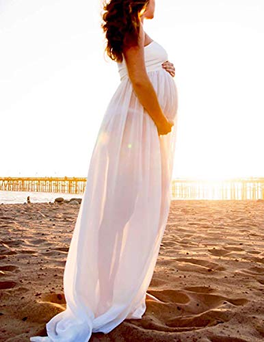 BUOYDM Mujer Embarazada Chifón Largos Vestido de Fiesta Foto Shoot Dress Fotográficas de Maternidad Apoyos De Fotografía (Talla única-Busto:95-120CM, Longitud:170CM, D-Estilo 4)