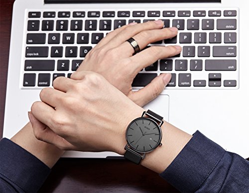 BUREI Reloj de Pulsera clásico para Hombres Estuche Ultra Fino Minimalista Dial analógico con Fecha Movimiento de Cuarzo japonés