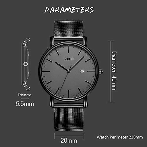 BUREI Reloj de Pulsera clásico para Hombres Estuche Ultra Fino Minimalista Dial analógico con Fecha Movimiento de Cuarzo japonés