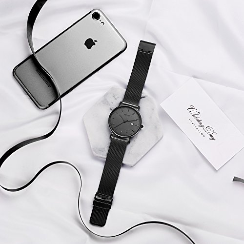 BUREI Reloj de Pulsera clásico para Hombres Estuche Ultra Fino Minimalista Dial analógico con Fecha Movimiento de Cuarzo japonés