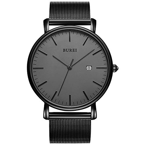 BUREI Reloj de Pulsera clásico para Hombres Estuche Ultra Fino Minimalista Dial analógico con Fecha Movimiento de Cuarzo japonés