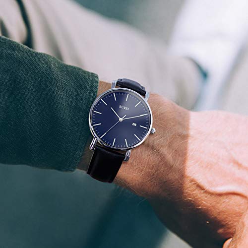 BUREI Reloj de Pulsera clásico para Hombres Estuche Ultra Fino Minimalista Dial analógico con Fecha Movimiento de Cuarzo japonés