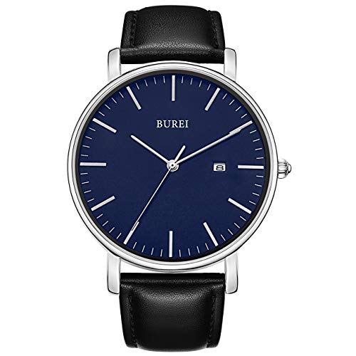 BUREI Reloj de Pulsera clásico para Hombres Estuche Ultra Fino Minimalista Dial analógico con Fecha Movimiento de Cuarzo japonés BUREI Reloj de Pulsera clásico para Hombres Estuche Ultra Fino Minimalista Dial analógico con Fecha Movimiento de Cuarzo japonés