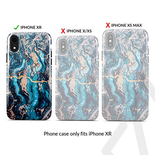 BURGA Phone Case Compatible with iPhone XR Crystal Blue Teal Turqoise Marble Heavy Duty Shockproof Dual Layer Hard Shell + Silicone Protective Cover