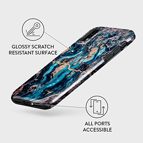 BURGA Phone Case Compatible with iPhone XR Crystal Blue Teal Turqoise Marble Heavy Duty Shockproof Dual Layer Hard Shell + Silicone Protective Cover
