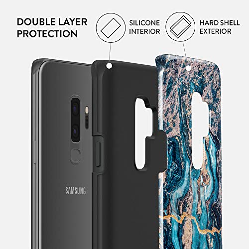 BURGA Phone Case Compatible with Samsung Galaxy S9 Plus Crystal Blue Teal Turqoise Marble Heavy Duty Shockproof Dual Layer Hard Shell + Silicone Protective Cover