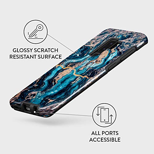 BURGA Phone Case Compatible with Samsung Galaxy S9 Plus Crystal Blue Teal Turqoise Marble Heavy Duty Shockproof Dual Layer Hard Shell + Silicone Protective Cover