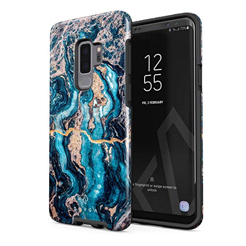 BURGA Phone Case Compatible with Samsung Galaxy S9 Plus Crystal Blue Teal Turqoise Marble Heavy Duty Shockproof Dual Layer Hard Shell + Silicone Protective Cover