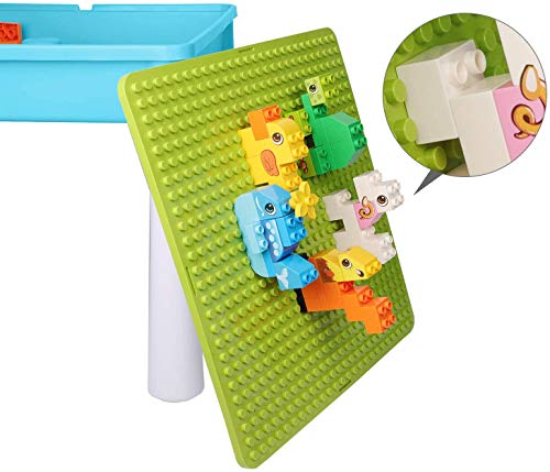 burgkidz Juego de Mesa Actividades Construccion Múltiples 5 en 1, Mesa y Silla Infantil con Bloques de Construcción Grandes de 128 Piezas, Juegos de Construcción para Niños, Azul