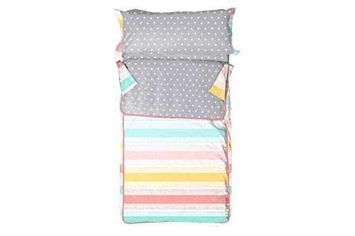 Burrito Blanco Saco Nórdico Infantil 105 con Cremallera, Fuelle y Relleno con un Diseño de Rayas Lisas para Cama Individual de 90x190 hasta 90x200cm, Color Turquesa, Rosa y Amarillo