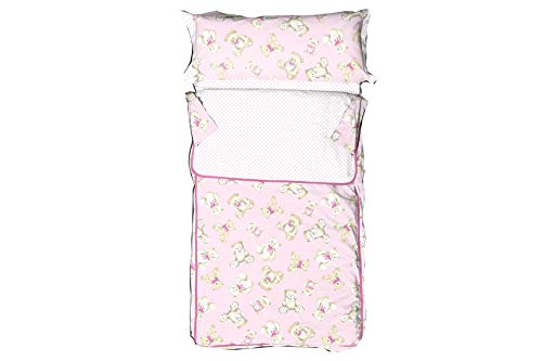 Burrito Blanco Saco Nórdico Infantil 149 con Cremallera y Relleno Diseño de Ositos y Lunares para Cama Individual de 90x190 cm hasta 90x200 cm, Rosa