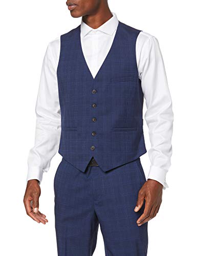 Burton Menswear London Tonal Prince of Wales Slim Waistcoat Chaleco de Traje, Azul (Blue 110), 54 ES Regular (tamaño Fabricante : L) para Hombre