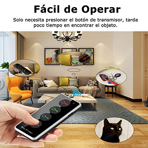 Buscador de Llaves, Localizador de Llaves Inalámbrico con 4 Receptores Localizador de Artículos de RF, Control Remoto de Soporte de Seguimiento de Artículos, Rastreador de Mascotas y Billetera