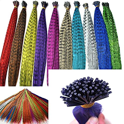 Butterme Extensión del Pelo de La Pluma Colorida 100PCS Extensión del Pelo del Arco Iris Larga Sintética de 16"