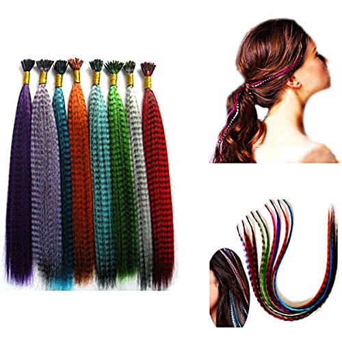 Butterme Extensión del Pelo de La Pluma Colorida 100PCS Extensión del Pelo del Arco Iris Larga Sintética de 16"