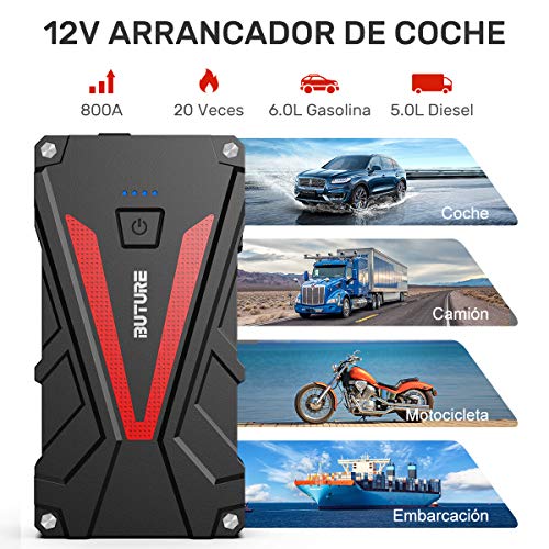 BuTure Arrancador de Coches, 800A 12800mAh Arrancador de Baterias de Coche para 6.0L Gasolina o 5.0L Diesel