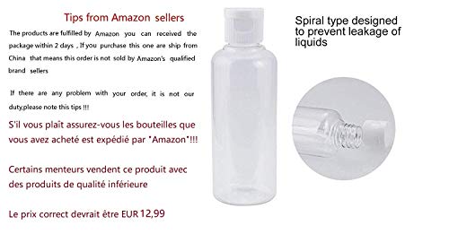 BUZIFU Botellas de Viaje, 6 Piezas Botes Viaje con 2 Mini Embudos para Rellenar Líquidos o Cosméticos(100 ML), Crema/Champú, Botes Transparentes, para un Viaje de Una Semana o Más