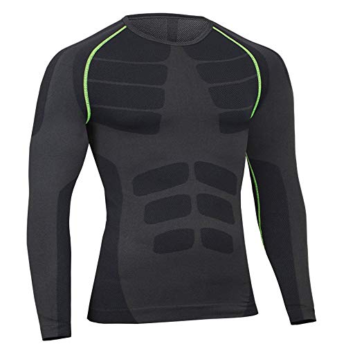 Bwiv Camiseta Hombre Deportiva Compresión Camiseta Interior Hombre Manga Larga Fitness Gimnasio Aire Libre para Entrenamiento Ciclismo de Negro Gris Línea Verde Talla XL Bwiv Camiseta Hombre Deportiva Compresión Camiseta Interior Hombre Manga Larga Fitness Gimnasio Aire Libre para Entrenamiento Ciclismo de Negro Gris Línea Verde Talla XL