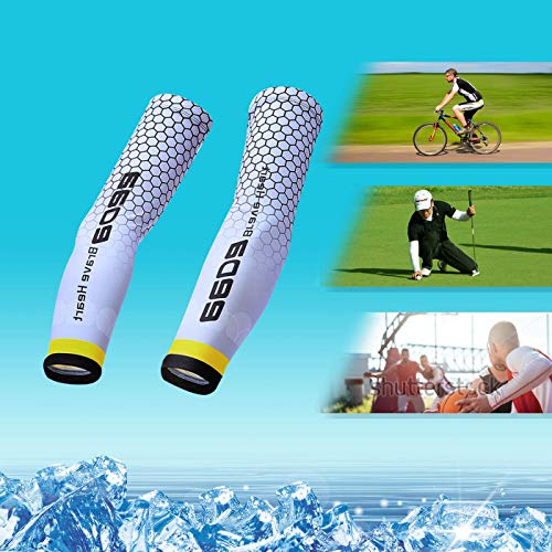 Bwiv Unisex Manguitos del Brazo para Deportes Anti UV UPF 40+ en Forma de Panal Manguitos refrescantes para Actividades al Aire Libre 1 par Blanco M