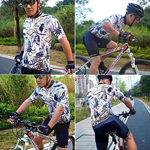 BXIO Ropa de Ciclismo para Hombres, Mangas Cortas de Bicicleta Ropa de Bicicleta 5D Gel Pad Camisetas de Ciclismo Cortas 208 (Cartoon(208,Bib Shorts), 2XL)