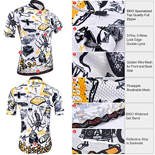 BXIO Ropa de Ciclismo para Hombres, Mangas Cortas de Bicicleta Ropa de Bicicleta 5D Gel Pad Camisetas de Ciclismo Cortas 208 (Cartoon(208,Bib Shorts), 2XL)