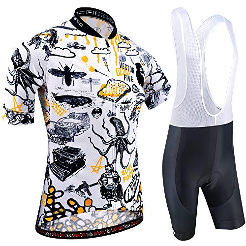 BXIO Ropa de Ciclismo para Hombres, Mangas Cortas de Bicicleta Ropa de Bicicleta 5D Gel Pad Camisetas de Ciclismo Cortas 208 (Cartoon(208,Bib Shorts), 2XL)