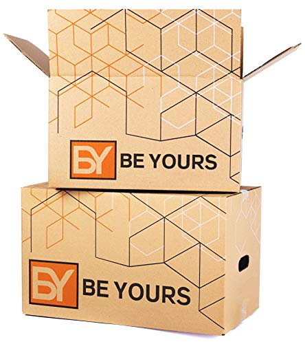 BY BE YOURS Pack 10 Cajas Cartón Mudanza con asas - 43x30x25 cm - Cajas Mudanza Ultra Resistentes - Fabricadas en España