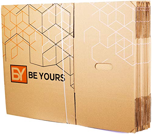 BY BE YOURS Pack 10 Cajas Cartón Mudanza Grandes con asas - 50x30x30 cm en Cartón Doble - Cajas Mudanza Ultra Resistentes - Fabricadas en España