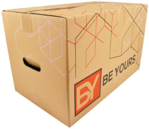 BY BE YOURS Pack 10 Cajas Cartón Mudanza Grandes con asas - 50x30x30 cm en Cartón Doble - Cajas Mudanza Ultra Resistentes - Fabricadas en España