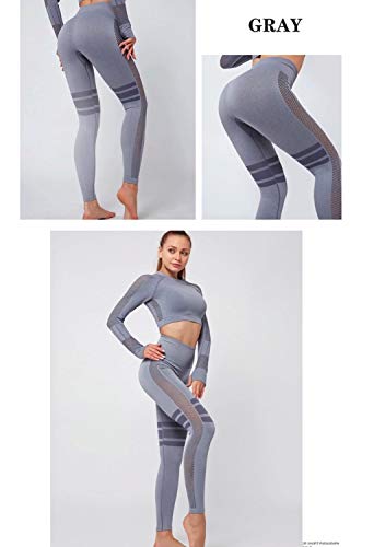 C K CrisKat Conjunto de Ropa Deportiva para Mujer Top de Running de Manga Larga de 2 Piezas Sin Costura Pantalones de Cintura Alta Yoga Gym Wear (Gris, L) C K CrisKat Conjunto de Ropa Deportiva para Mujer Top de Running de Manga Larga de 2 Piezas Sin Costura Pantalones de Cintura Alta Yoga Gym Wear (Gris, L)