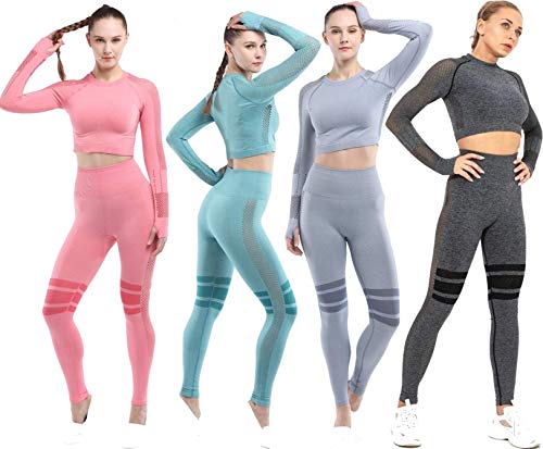 C K CrisKat Conjunto de Ropa Deportiva para Mujer Top de Running de Manga Larga de 2 Piezas Sin Costura Pantalones de Cintura Alta Yoga Gym Wear (Gris, L) C K CrisKat Conjunto de Ropa Deportiva para Mujer Top de Running de Manga Larga de 2 Piezas Sin Costura Pantalones de Cintura Alta Yoga Gym Wear (Gris, L)