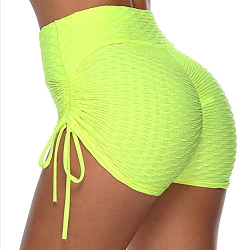 C K CrisKat Pack 2 Shorts Pantalones Deportes Cortos de Fitness Mallas para Mujer Elástico de Alta Cintura para Correr Gimnasio Gym (2 Rosa/Lima, M)