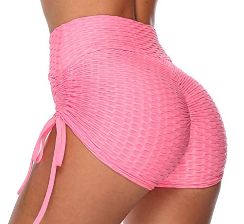 C K CrisKat Pack 2 Shorts Pantalones Deportes Cortos de Fitness Mallas para Mujer Elástico de Alta Cintura para Correr Gimnasio Gym (2 Rosa/Lima, M)